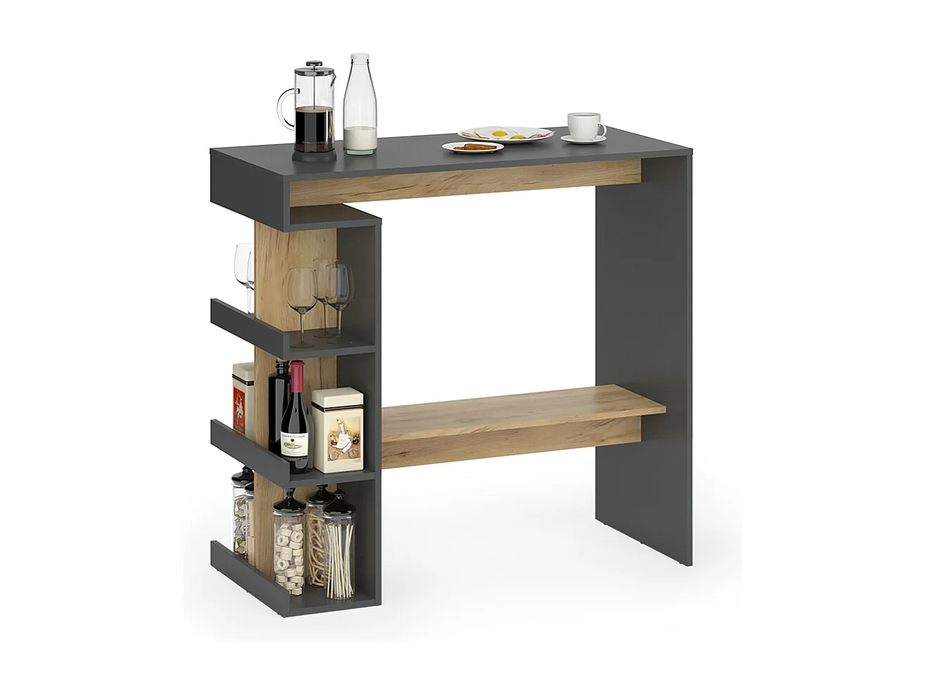 Table de bar anthracite/chêne doré 108x50x103 dana