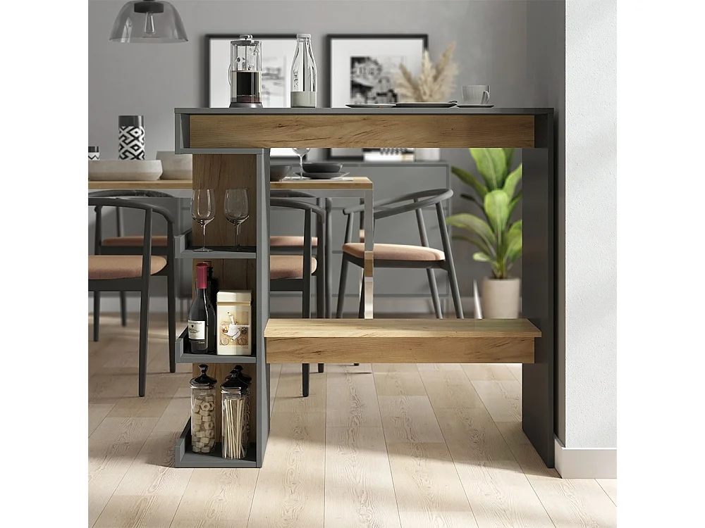 Table de bar anthracite/chêne doré 108x50x103 dana