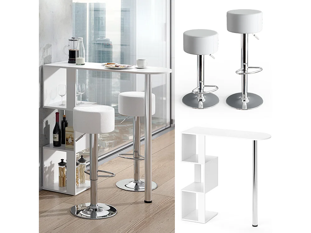 Set di tavoli da bar bianco 113x39.8x111.8 vincent