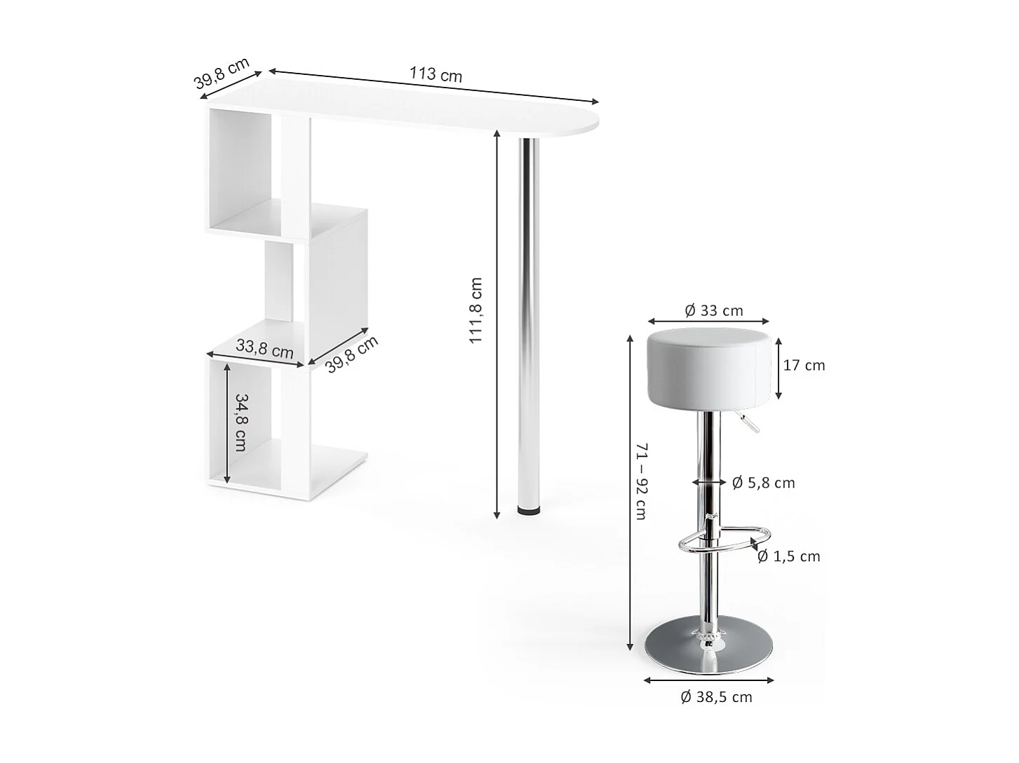 Ensemble de table de bar blanc 113x39.8x111.8 vincent