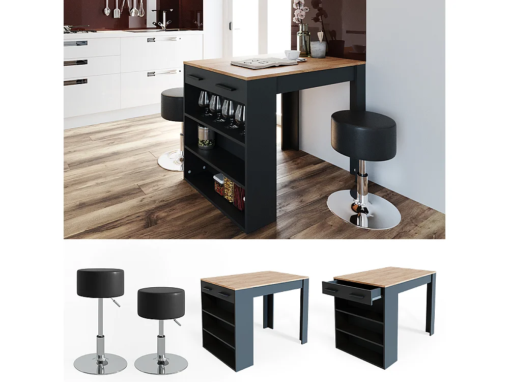 Ensemble de table à manger anthracite/chêne doré 67x100x77.5 repose