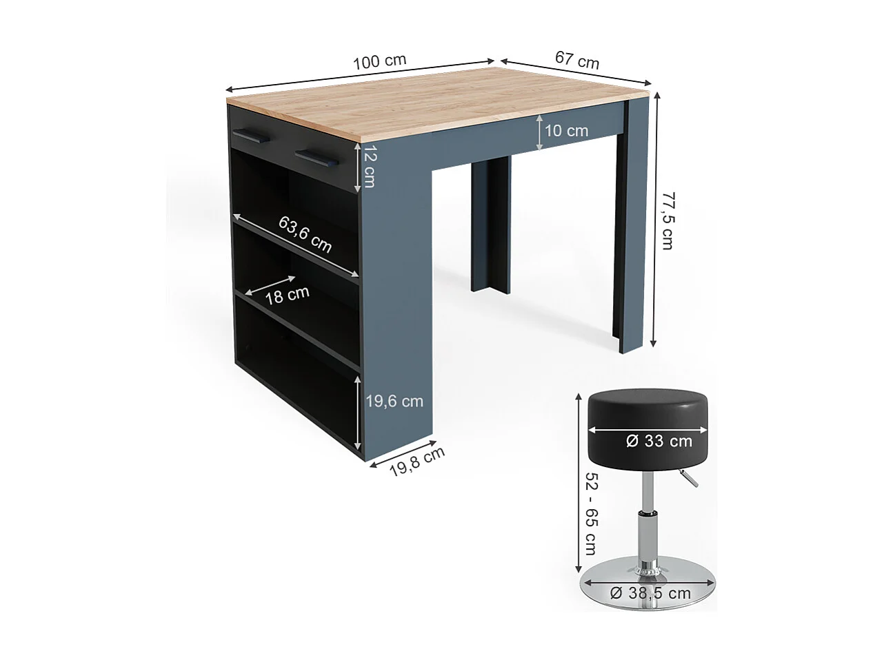 Ensemble de table à manger anthracite/chêne doré 67x100x77.5 repose