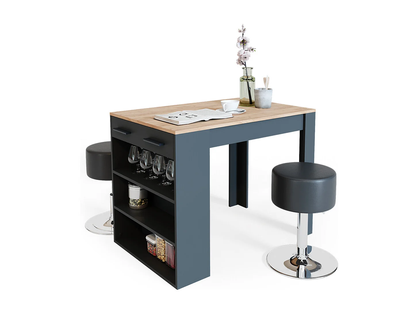 Ensemble de table à manger anthracite/chêne doré 67x100x77.5 repose