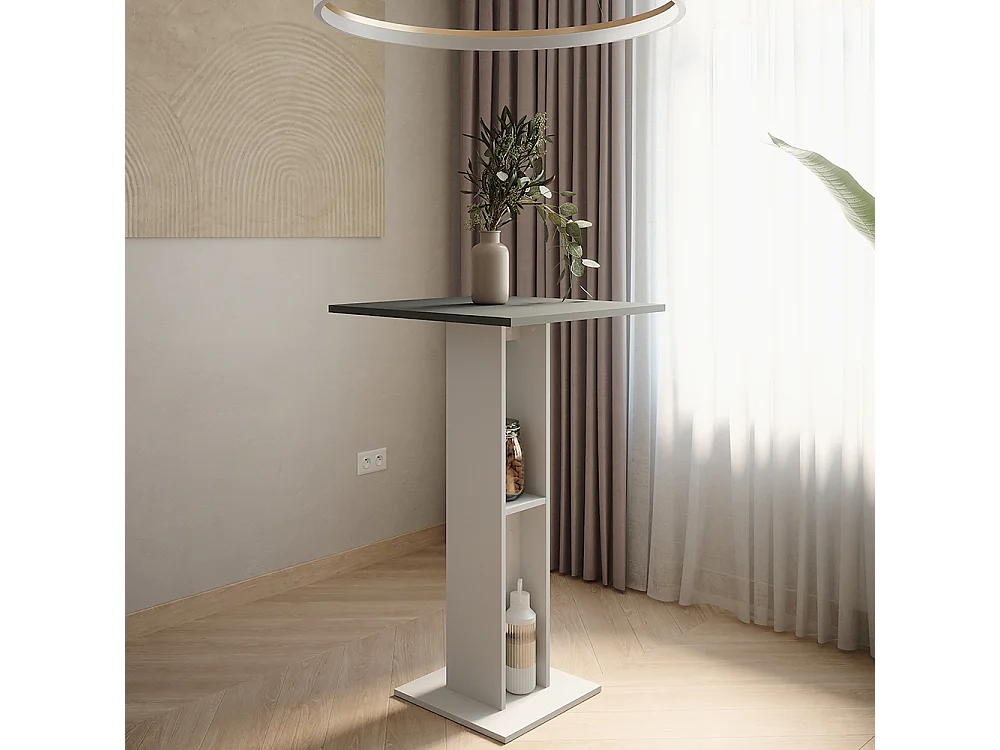 Table de bar blanc/anthracite 65x65x106 repose