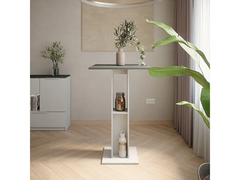 Table de bar blanc/anthracite 65x65x106 repose