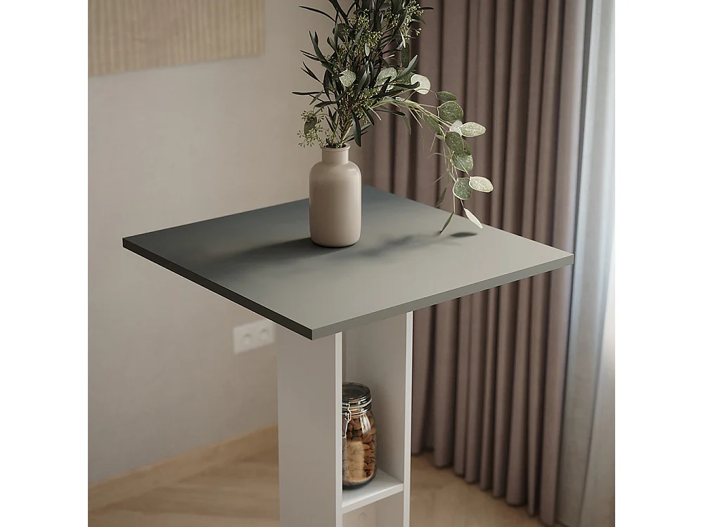 Table de bar blanc/anthracite 65x65x106 repose
