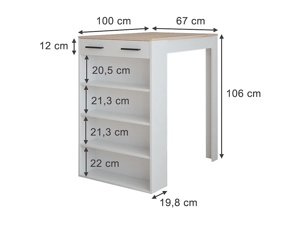 Bar table white/sonoma 67x100x106 repose