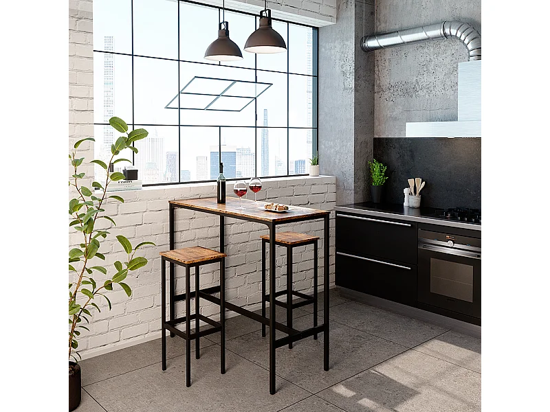 Tavolo bar con sgabelli legno antico 120x50x105 fyrk