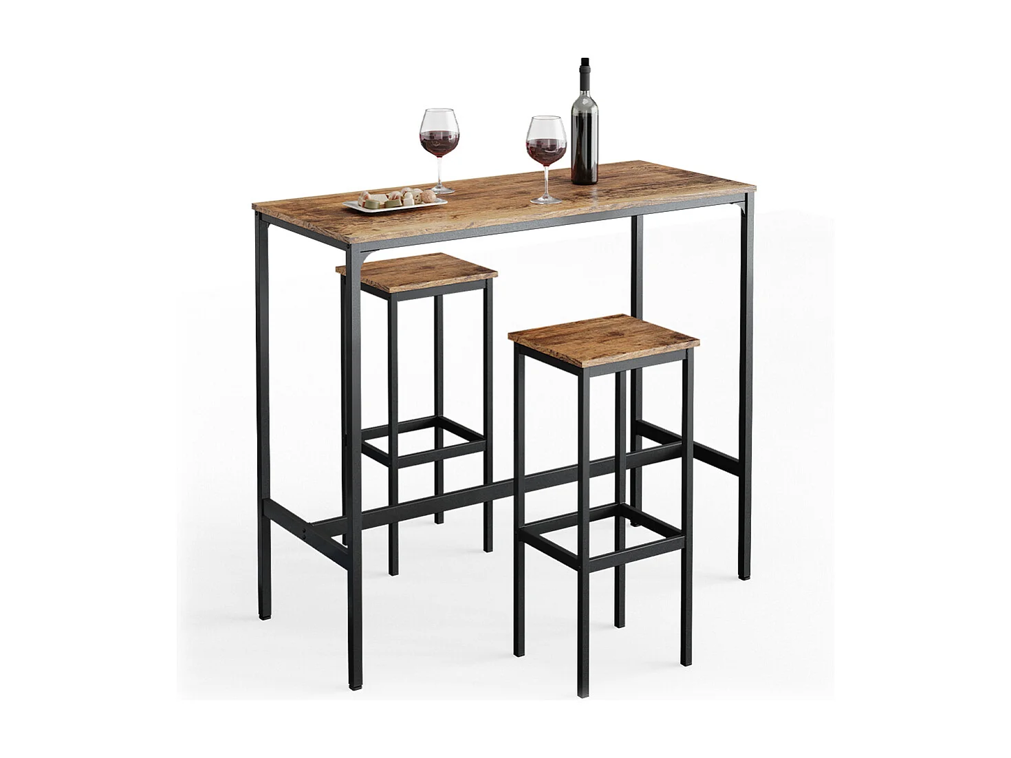 Tavolo bar con sgabelli legno antico 120x50x105 fyrk