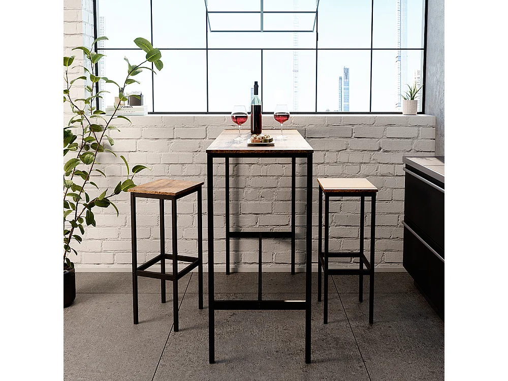 Bar table set antique wood 120x50x105 fyrk
