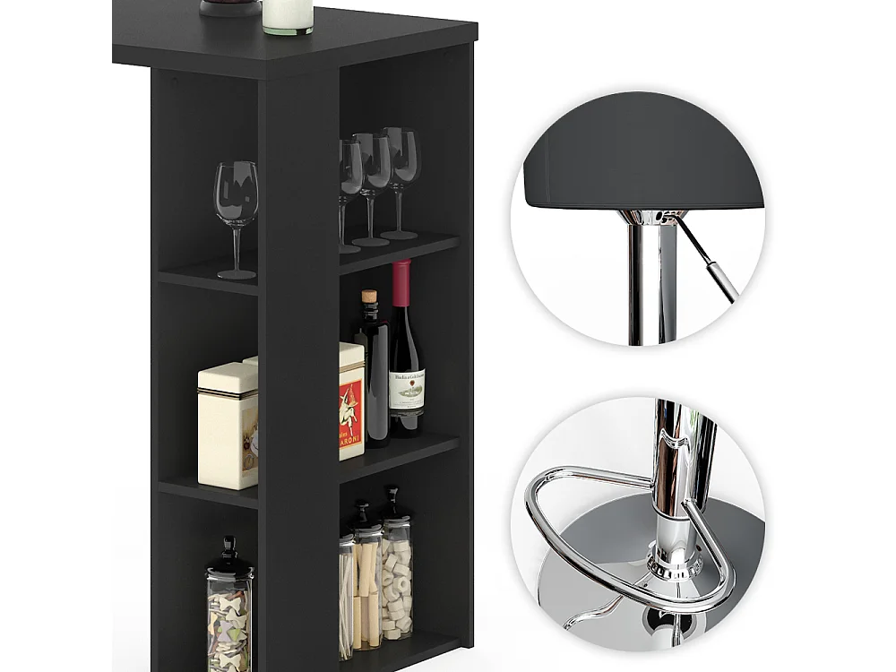 Tavolo bar con sgabelli nero 120x60x105.6 noel