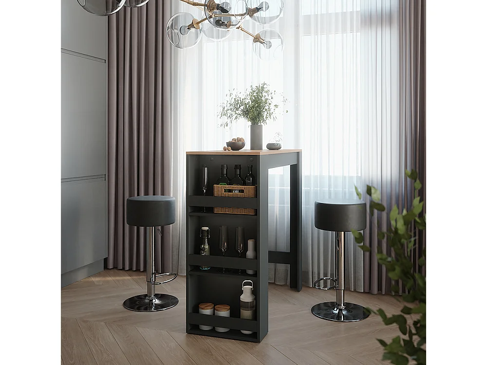 tavolo bar con sgabelli antracite/quercia dorata 45x110x106 repose
