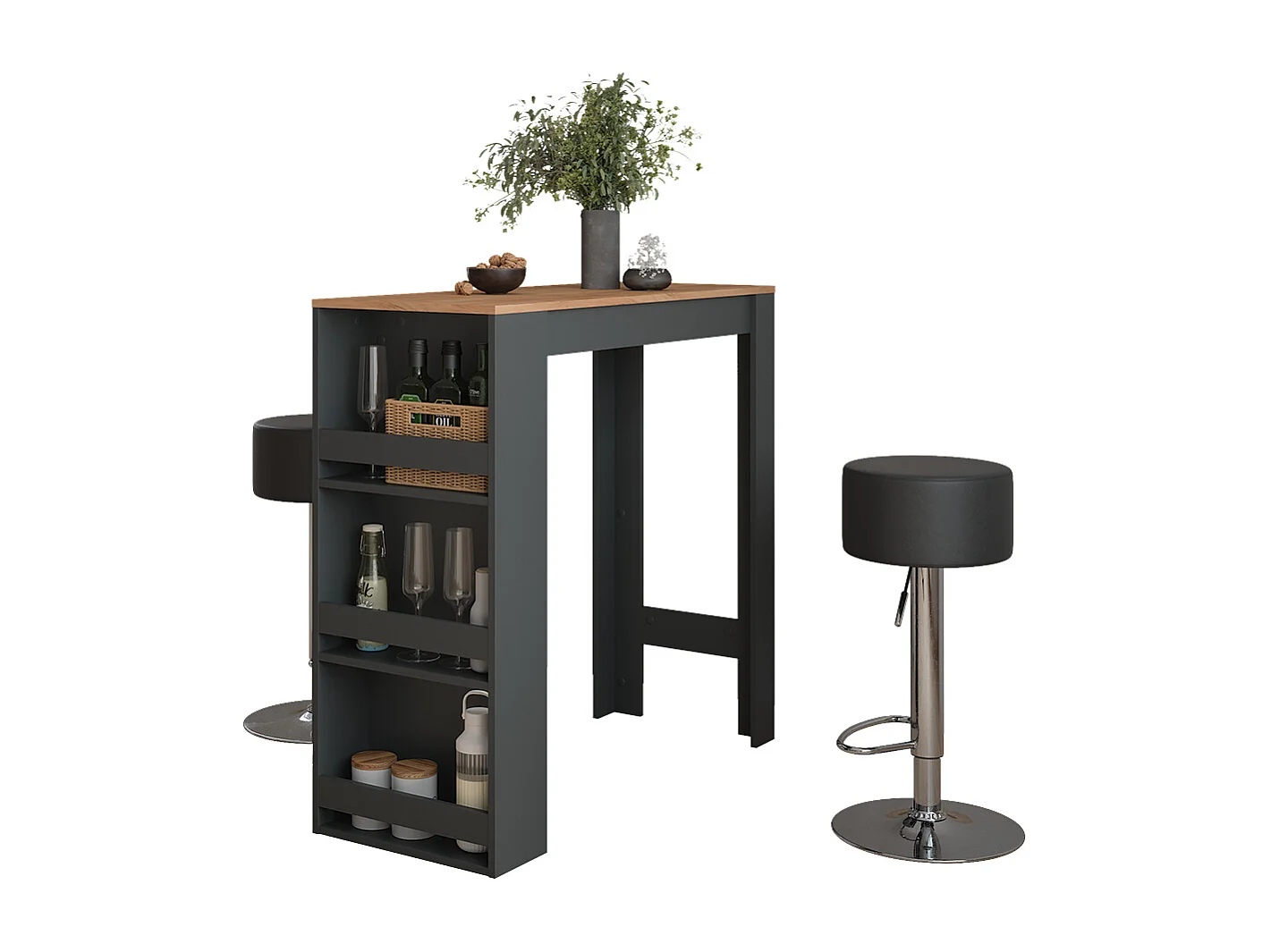 Bar table set anthracite/golden oak 45x110x106 repose