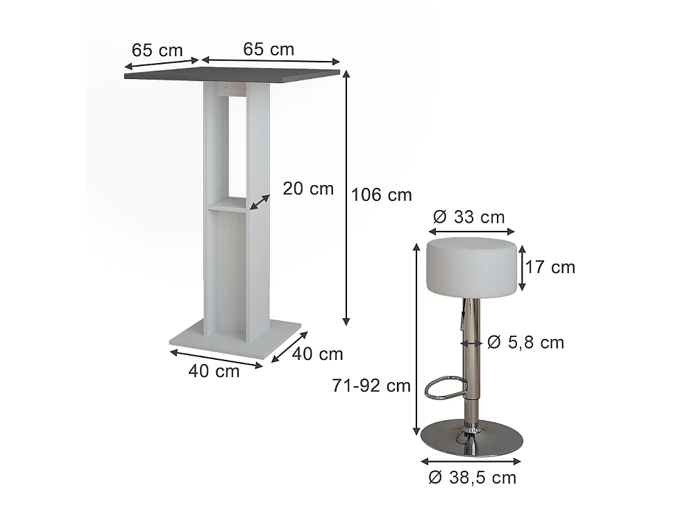 Set de table de bar blanc/anthracite 65x65x106 repose