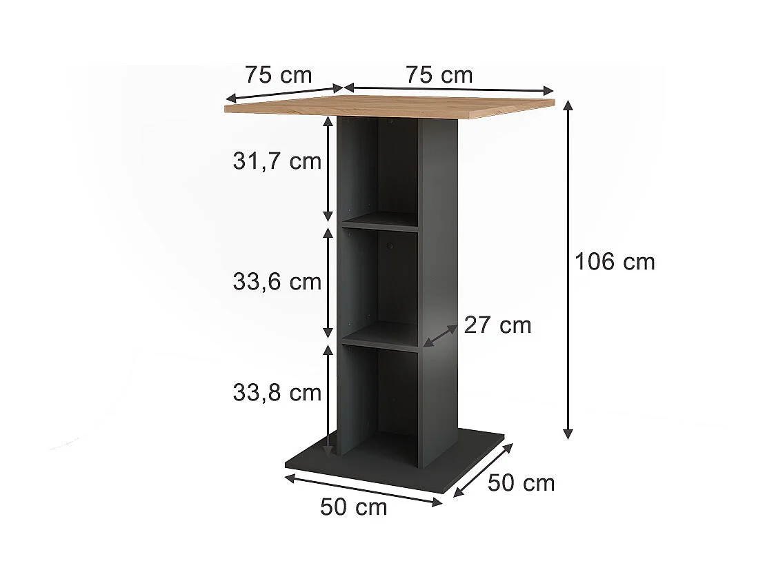 Table de bar chêne doré/anthracite 75x75x106 repose