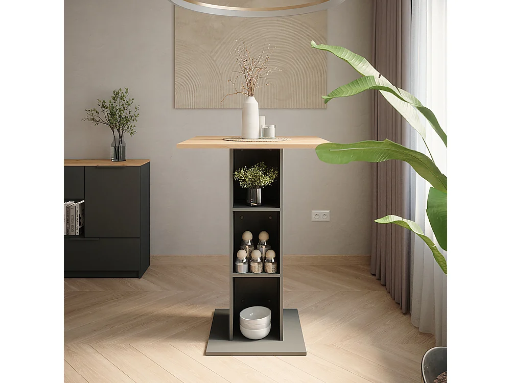 Table de bar chêne doré/anthracite 75x75x106 repose