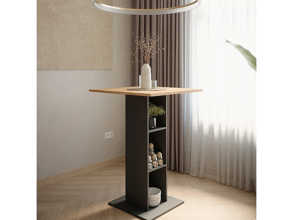 Table de bar chêne doré/anthracite 75x75x106 repose