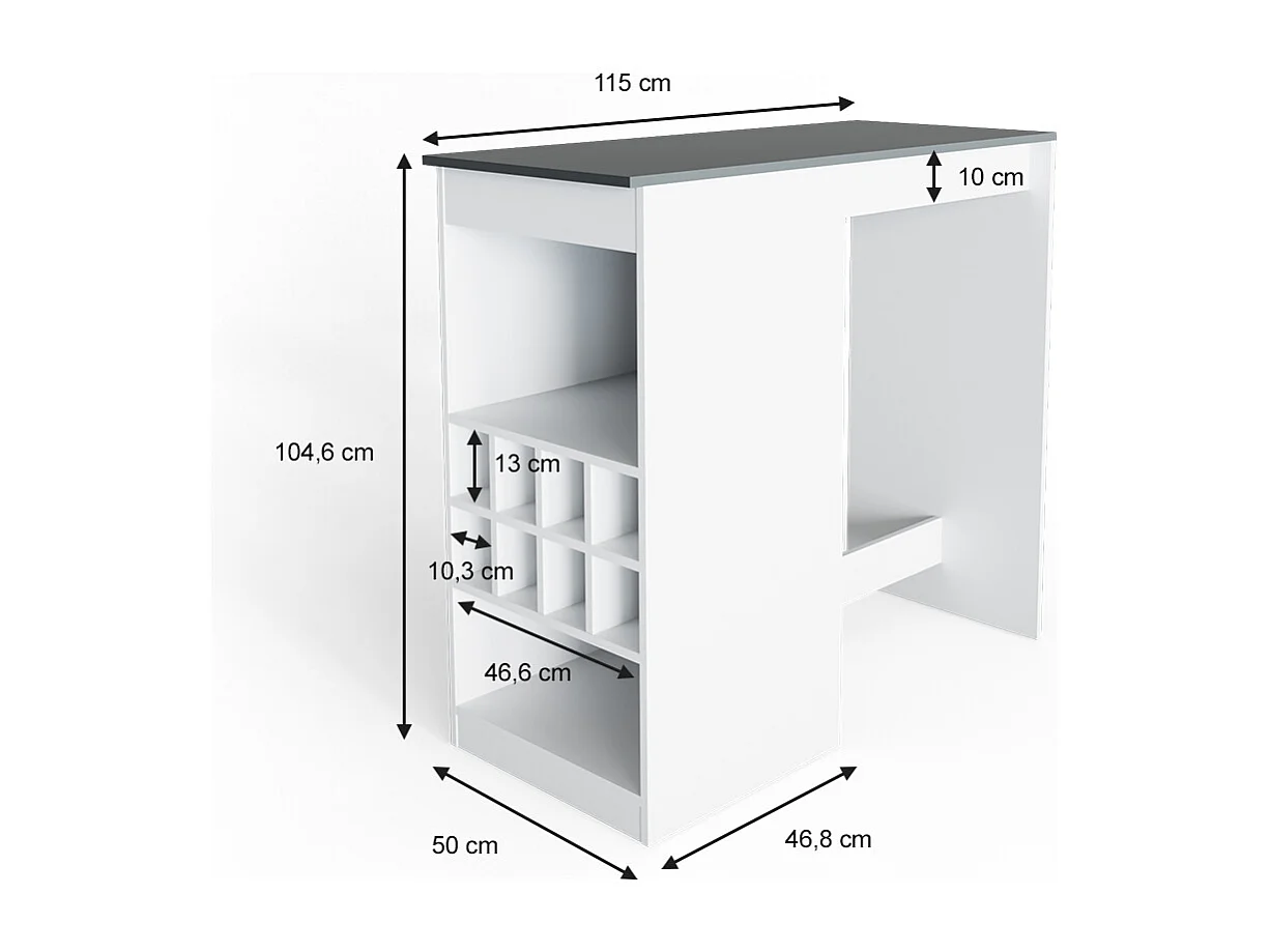 Table de bar blanc/anthracite 115x50x104.6 ross