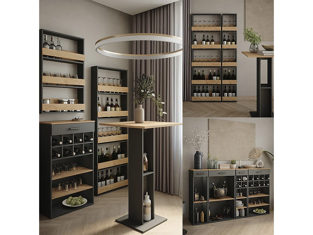 Set de table de bar chêne doré/anthracite 65x65x106 repose