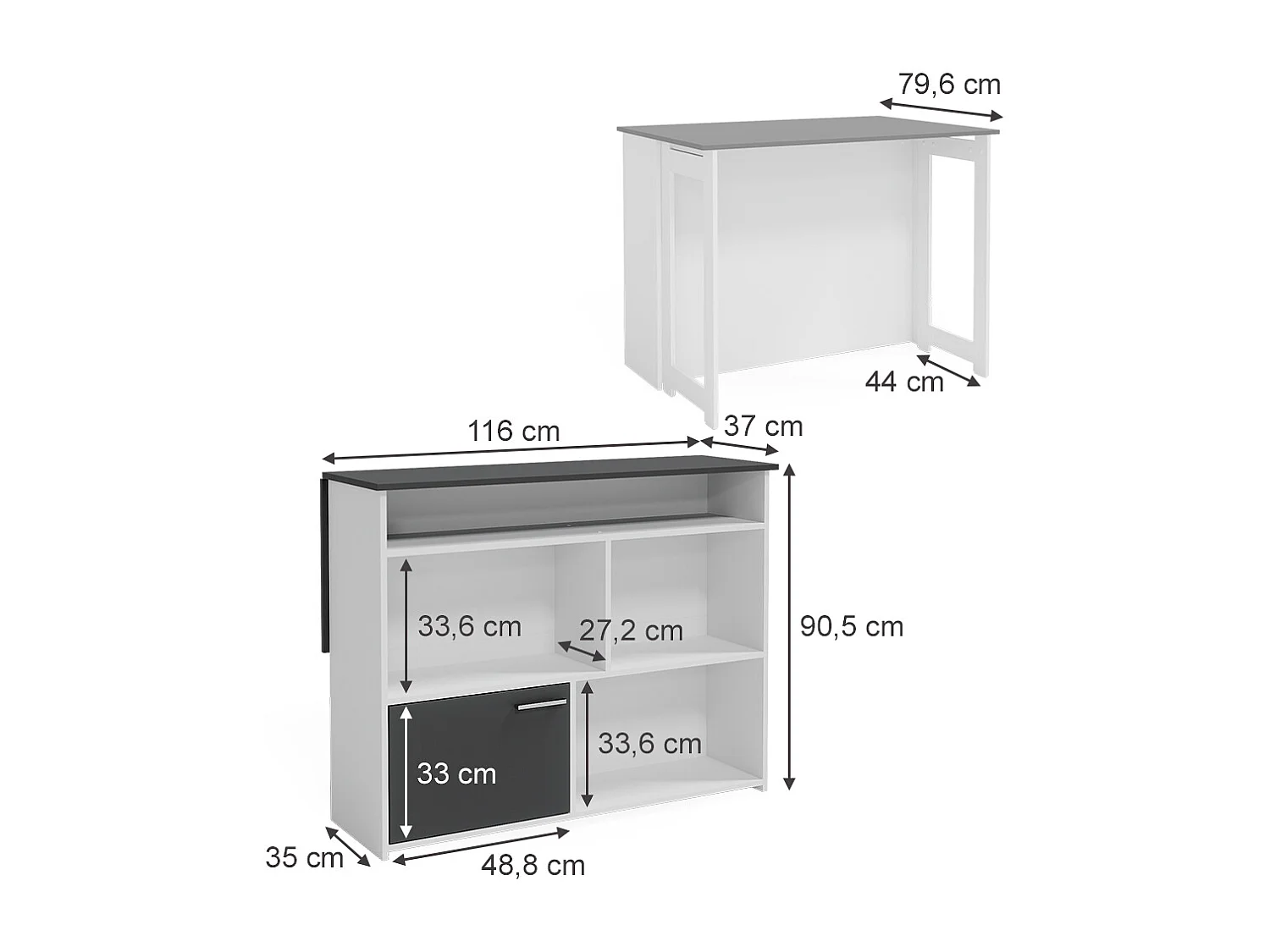 Bartisch anthrazit/weiß 116x37x90.5 dominic
