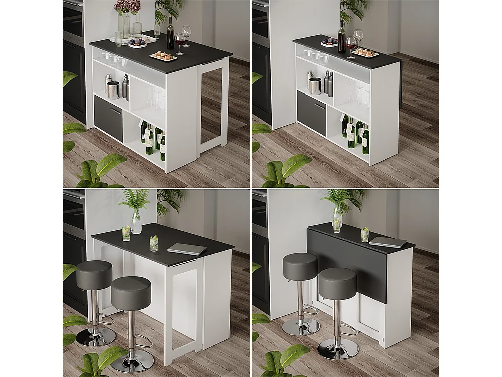 Table de bar anthracite/blanc 116x37x90.5 dominic