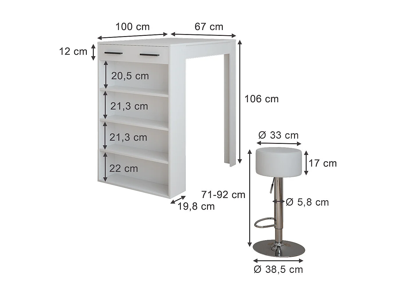 Set de table de bar blanc 67x100x106 repose