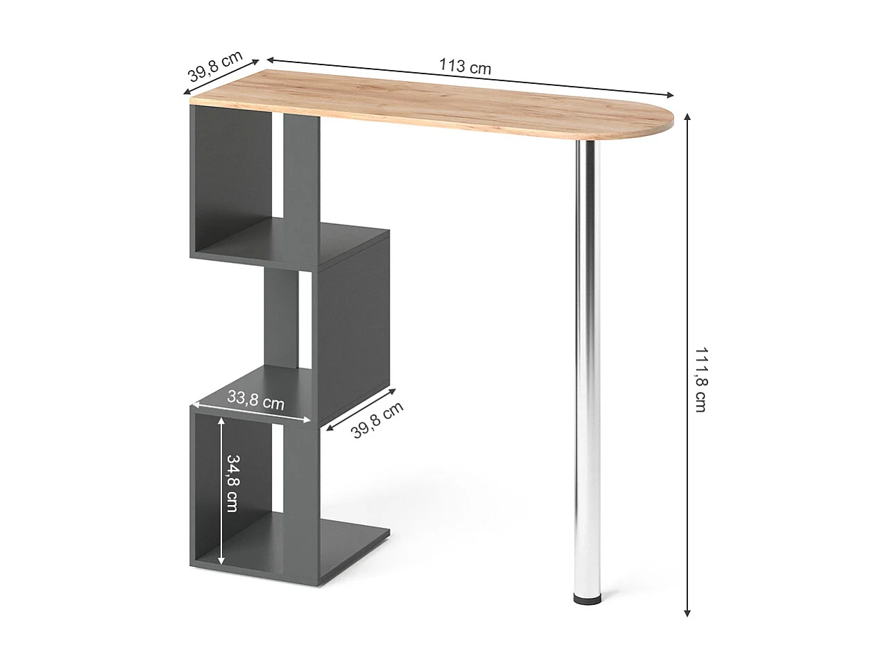 Table de bar chêne de force doré 113x39.8x111.8 vincent
