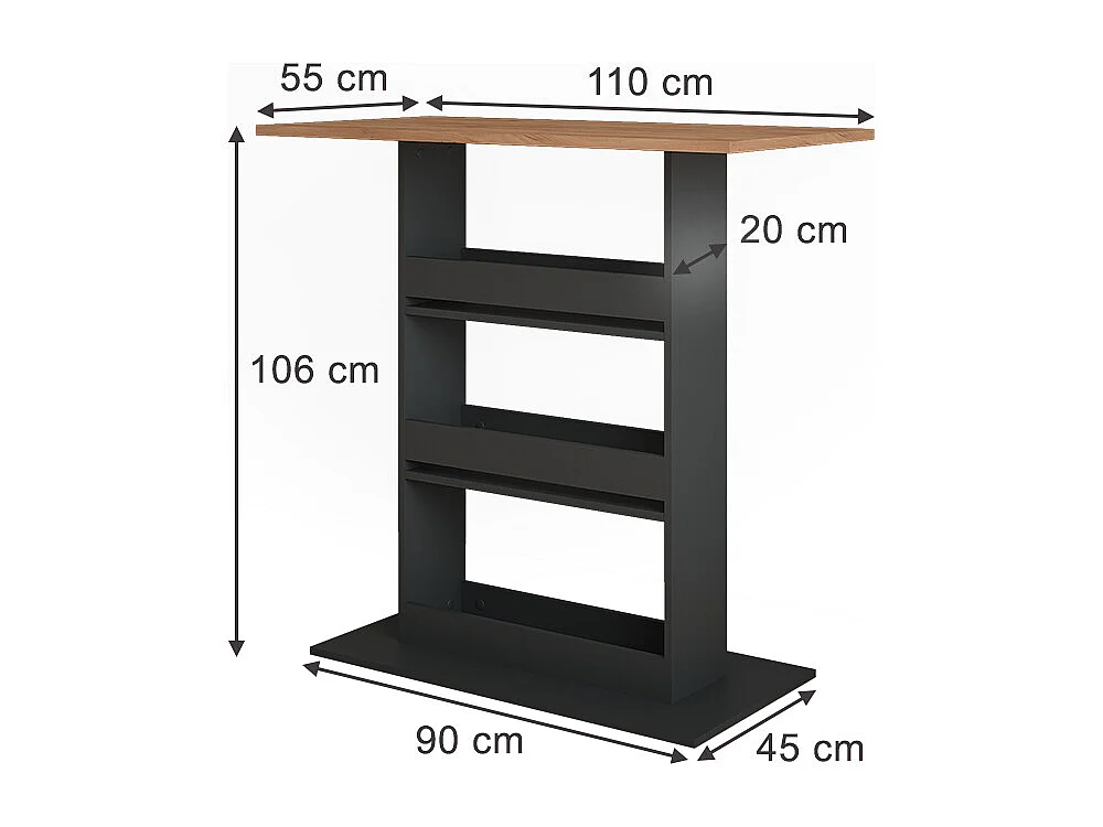 Table de bar chêne doré/anthracite 110x55x106 repose