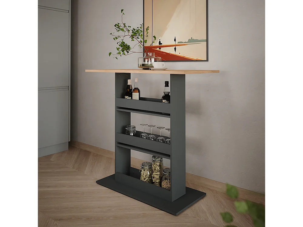 Table de bar chêne doré/anthracite 110x55x106 repose