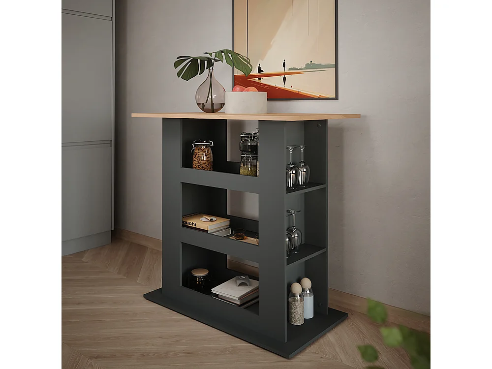 Table de bar chêne doré/anthracite 110x65x106 repose