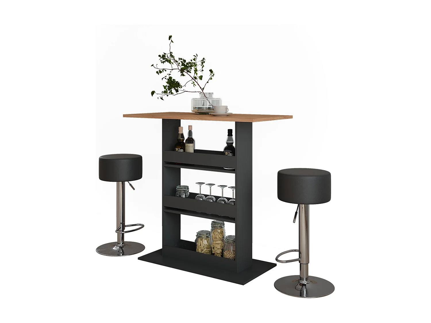 Bar table set gold power oak/anthracite 110x55x106 repose