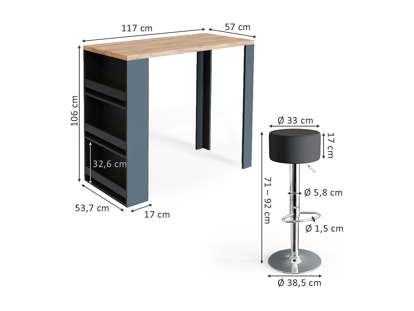 Bartisch-Set eiche 57x117x106