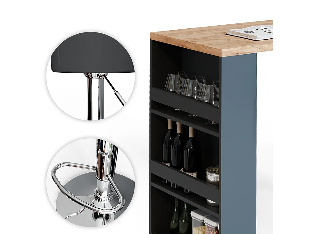 Tavolo bar con sgabelli rovere 57x117x106