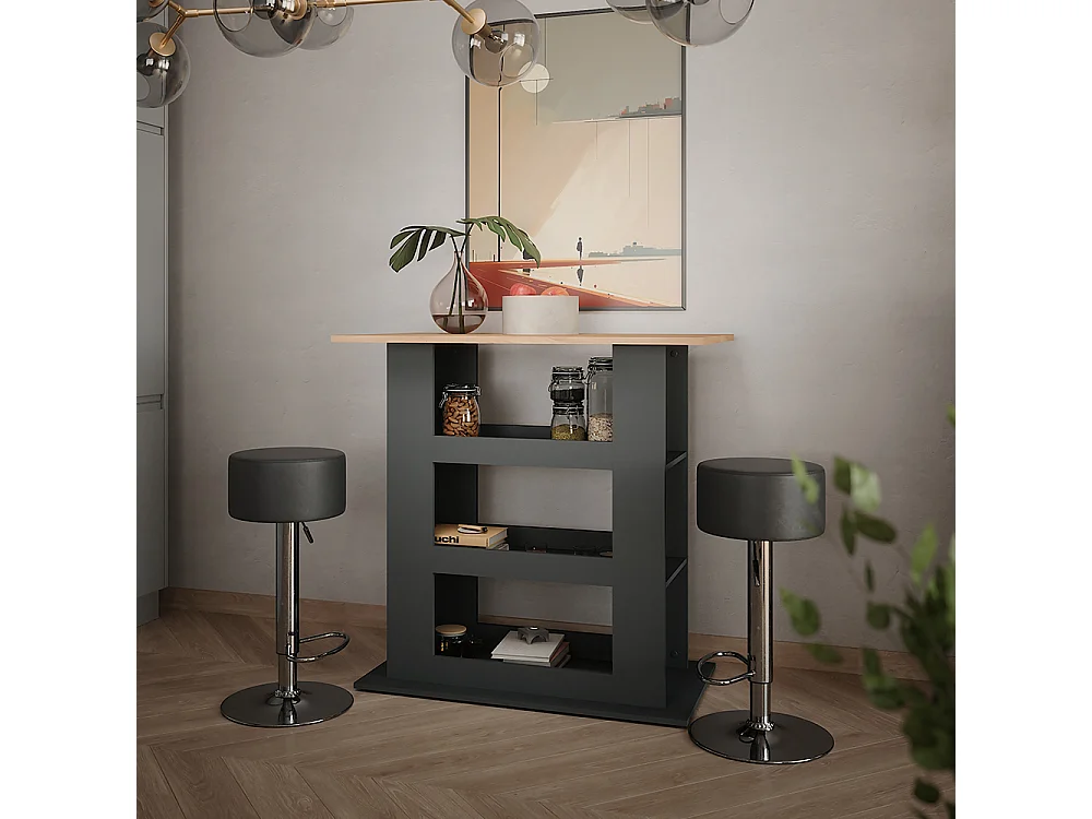 Bar table set gold power oak/anthracite 110x65x106 repose