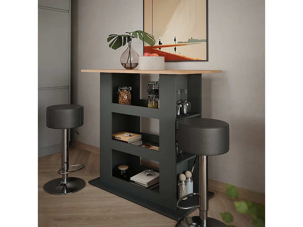 Bar table set gold power oak/anthracite 110x65x106 repose