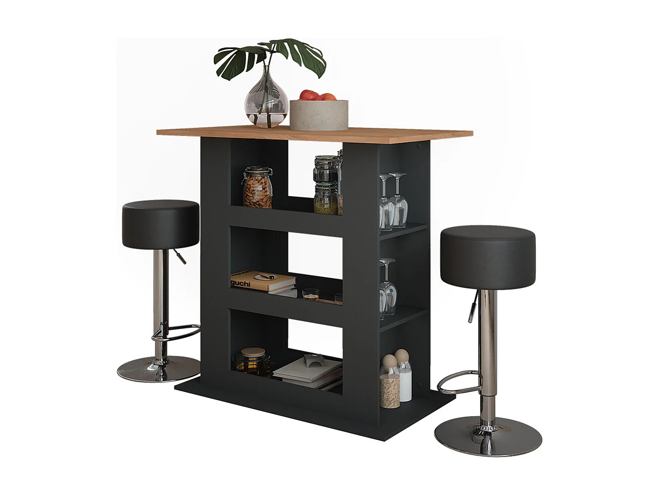 Bar table set gold power oak/anthracite 110x65x106 repose