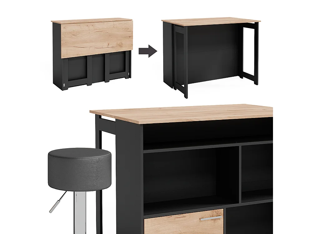 Set de tables de bar chêne doré/anthracite 116x37x90.5 dominic