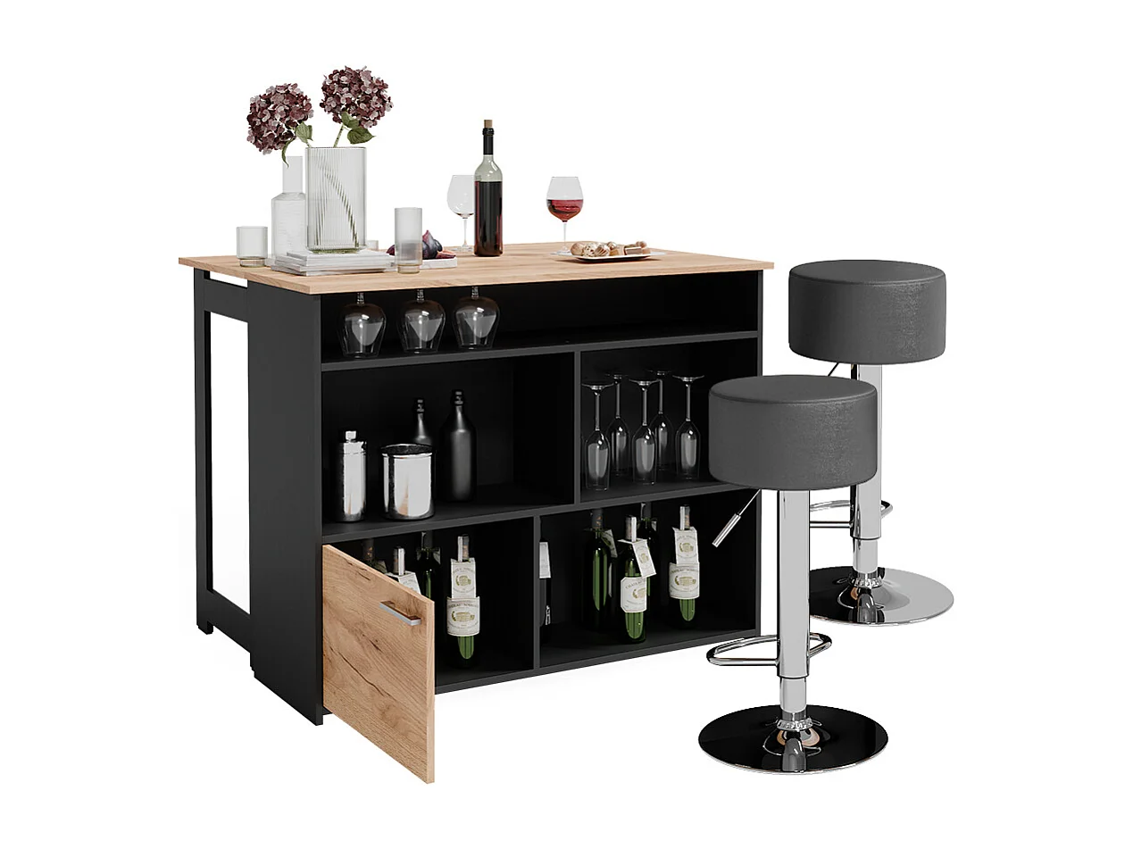 Set de tables de bar chêne doré/anthracite 116x37x90.5 dominic