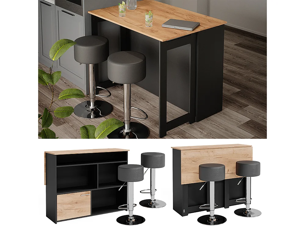 Set de tables de bar chêne doré/anthracite 116x37x90.5 dominic