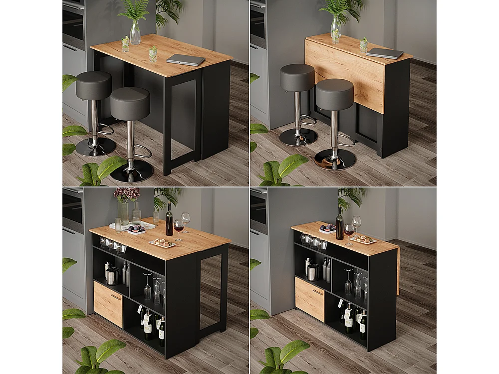 Set de tables de bar chêne doré/anthracite 116x37x90.5 dominic