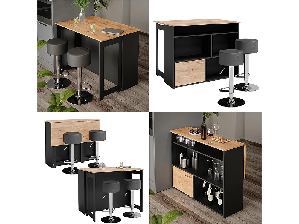 Set de tables de bar chêne doré/anthracite 116x37x90.5 dominic