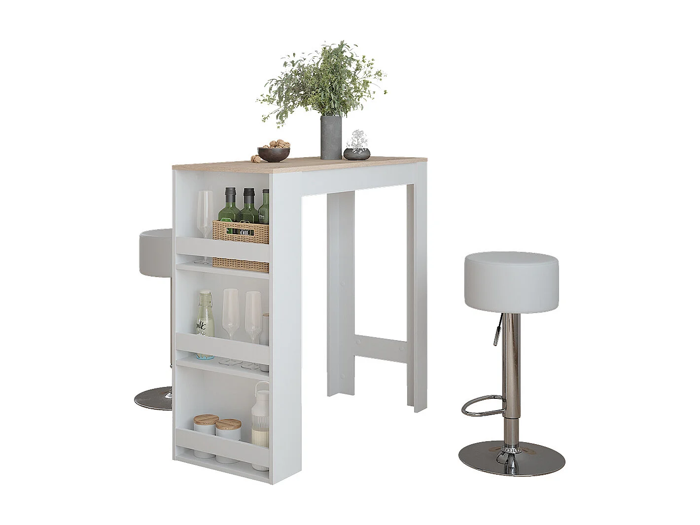 Bar table set white/sonoma 45x110x106 repose