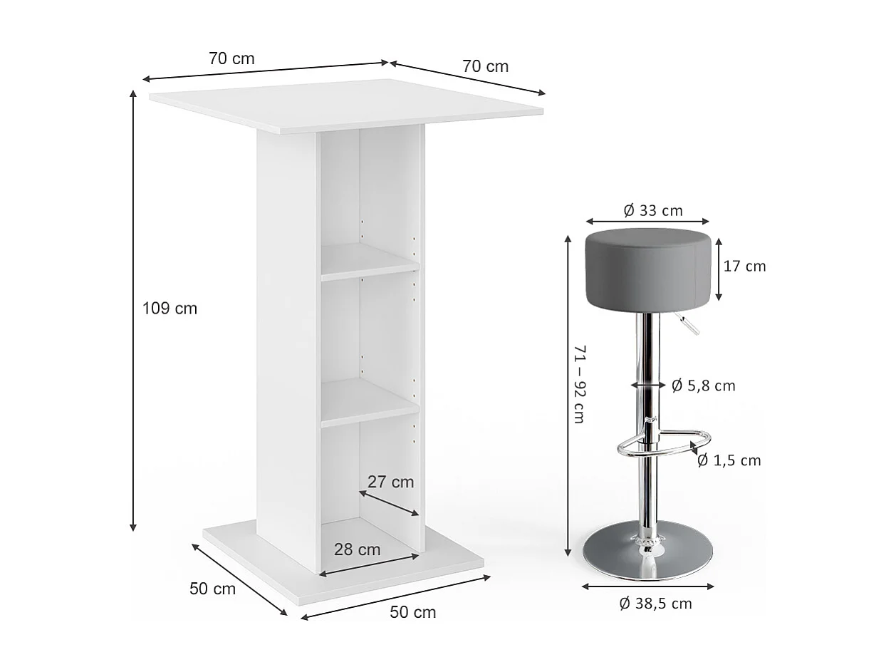Set de table de bar béton 70x70x109 rodeo