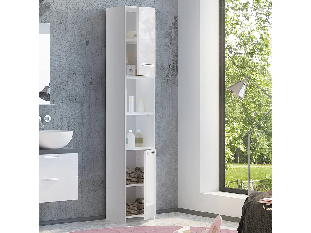 Badschrank weiß hochglanz/weiß 30x30x195 kiko