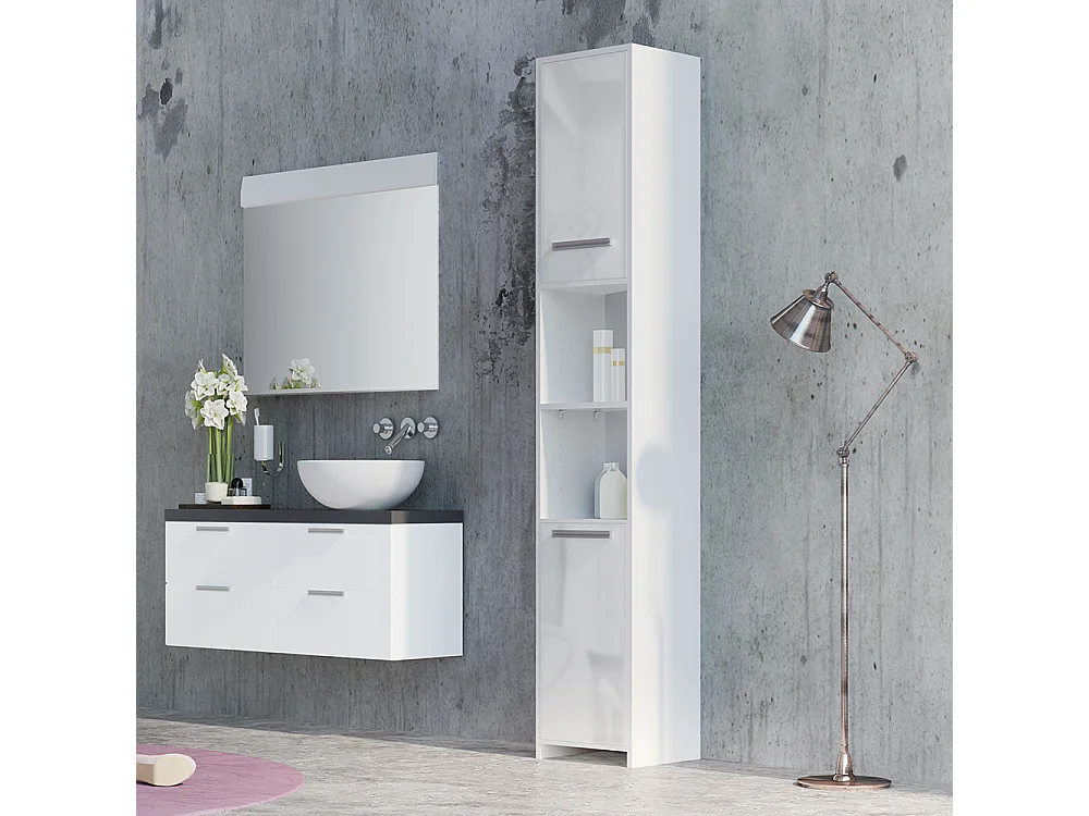 Meuble salle de bain blanc brillant/blanc 30x30x190