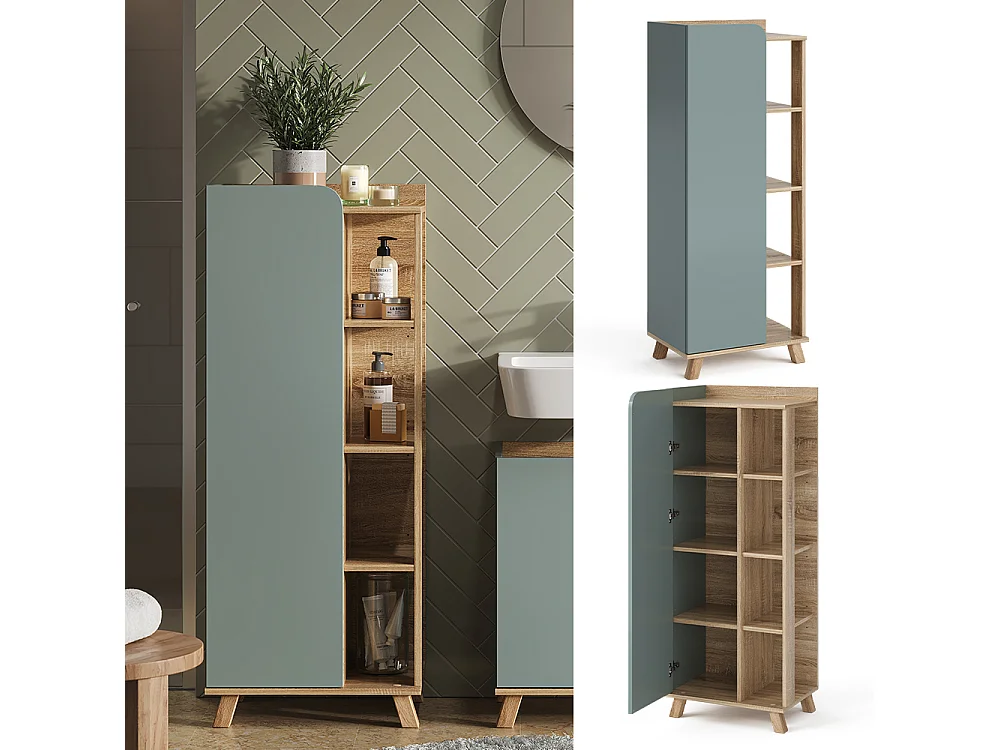 Halfhoge kast sonoma/blauw 50x35x128 karen