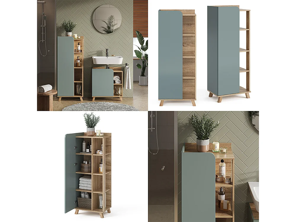 Halfhoge kast sonoma/blauw 50x35x128 karen