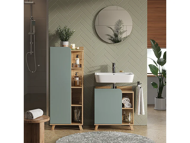 Halfhoge kast sonoma/blauw 50x35x128 karen