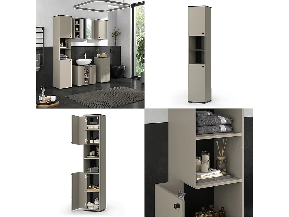 Armoire de salle de bain grège 37x34x192 joli