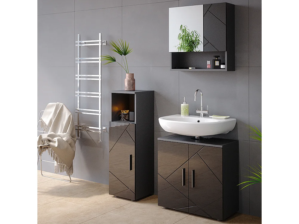 Meuble salle de bain anthracite haute brillance 30x30x95 irma